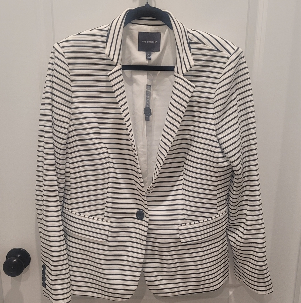 The Limited Black and White Striped Blazer Tailored Fit